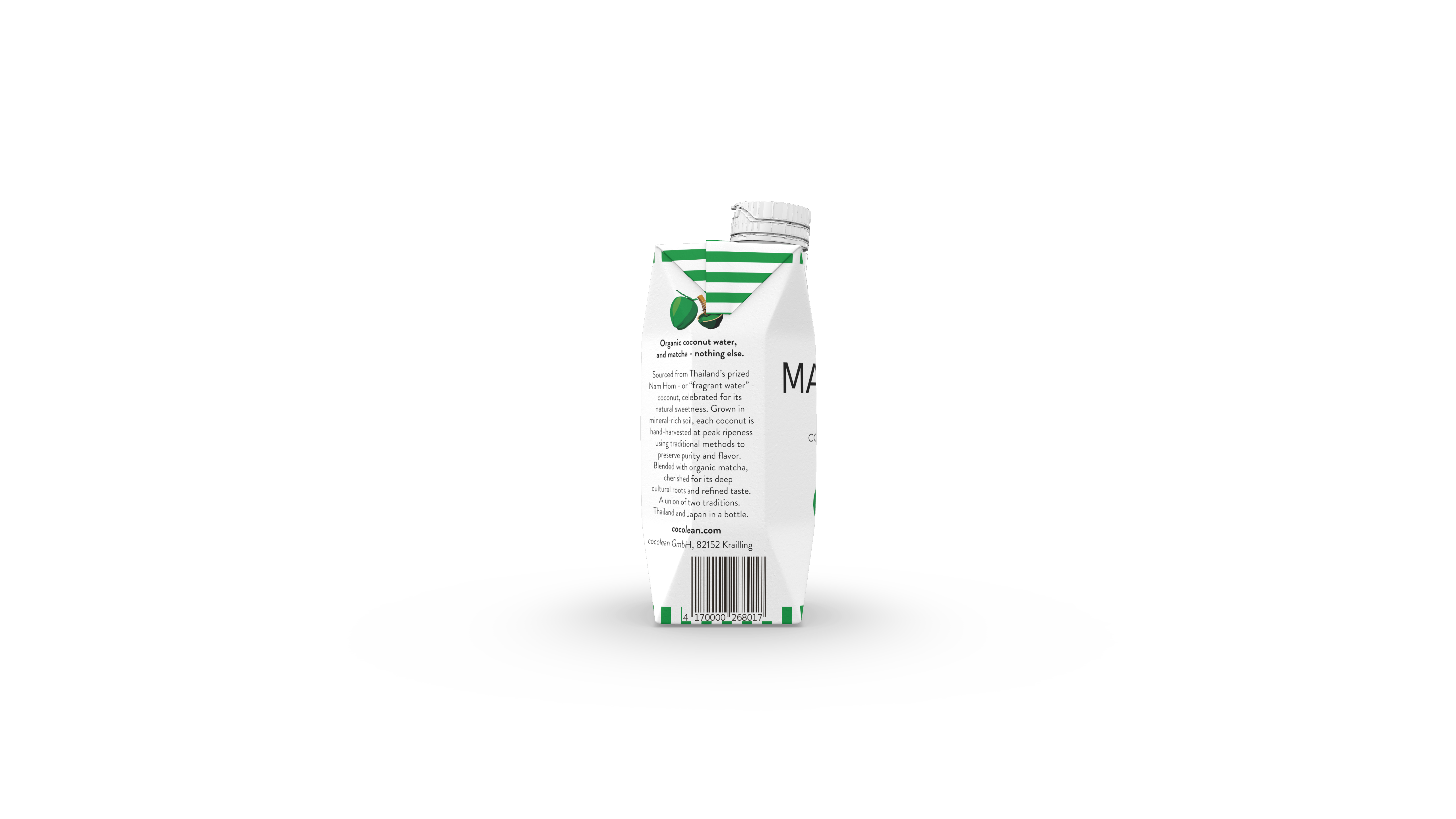 cocolean MATCHA — side view showing ingredient panel and matcha accent